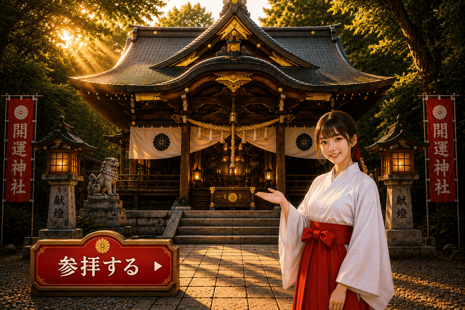 開運神社本殿で参拝する